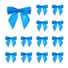 MECCANIXITY 30 Pcs Pre-Tied Bows Satin Ribbon Bows 4.5" Twist Ties Gift Bows for Craft DIY Candy Bags Christmas Wedding Decor Party Treat Bags Deep Blue