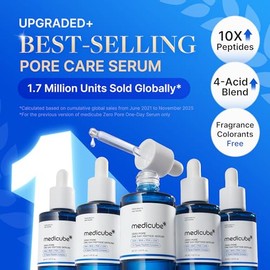 medicube Zero Pore One Day 10 Peptide Serum | Suero de refinación de poros y equilibrio de aceite | AHA, BHA, PHA, LHA + péptido de cobre, GHK-Cu | Cuidado diario centrado en los poros para la firmeza | Cuidado de la piel coreano, 1.01 onzas líquidas