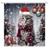 FILMILIL Merry Christmas Cat Shower Curtain Winter Cute Cats Xmas