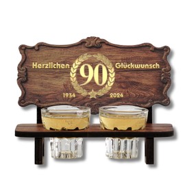 DARO Design - Schnapsbank Jahreszahl Geschenk zum 90. Geburtstag, Jahrgang 1934, Geburtstagsgeschenk Deko Vintage Retro Look lustige Geldgeschenke mit 2 Schnapsgläser, Geburtstagsdeko