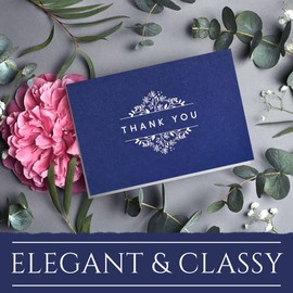 100 Navy Blue Thank You Cards with Envelopes ,Stickers & Black Ink Markers , Classy design Thank You Notes Bulk Box Set , Thank You Cards Small Business , Notelets and Envelopes Sets 4" x 6" great for Graduation, Baby Shower Thank You Cards , Wedding