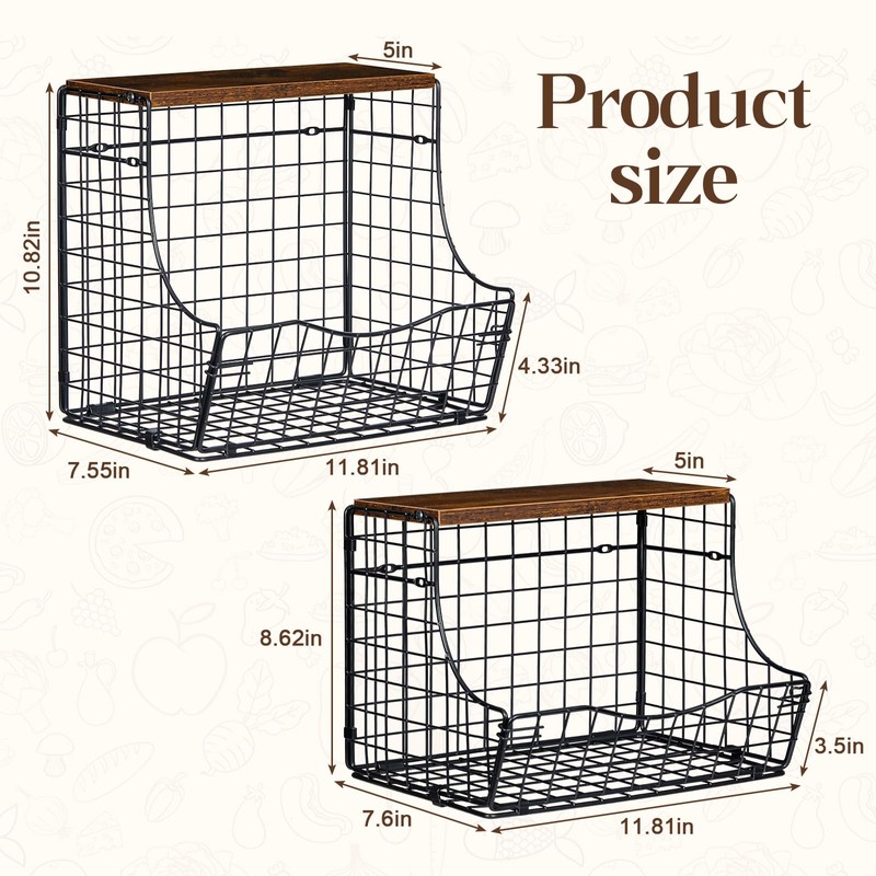 Fruit Basket for Kitchen with Lid, Counter&Wall Mounted Hanging Fruit
