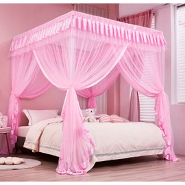 Mengersi Mengersi Bed Canopy for Girls,Canopy Bed Curtains Canopy for Bed Drapes,Princess Bed Curtains Birthday Present Girls Room Decor,Pink