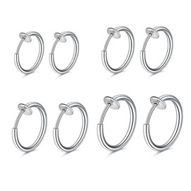 WKRTDY Silver Stylish Stainless Steel Clip On Earrings for Any Occasion: 4 Pairs Unisex Clips for Men, Women, Girls and Boys, Non Penetrating and with a Chic Design for an Urban Look, Metal
