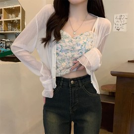 §SEYIXU Cardigan, Women's, Summer, Thin, Long Sleeve, Sheer, Sheer, Full Lace, Sheer, Overlay, See-through, Shawl, Short Length, Cardigan Top, Body Cover, Commuting, Everyday Wear, Outings, Stylish,