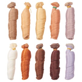 WANDIC Doll Wig Hair, Heat Resistant Doll Hair Wifts Hand Craft Hair Wifts for Doll Making Crafts, 10pcs(10 Color Light Colors)