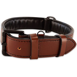 Brute Strength Leather Dog Collar Brown with Black Stitching XXL 66-73 cm