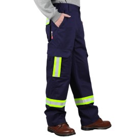 TICOMELA FR Pants High Visibility Cargo Pants NFPA2112 7.5oz Hi-Vis Flame Resistant Elastic Waist Pants-Navy