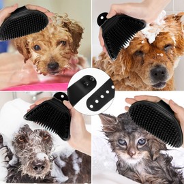 Oruola 2 Stück Badebürste Haustiere,Hund Duschen Bürste mit Verstellbarem Ringgriff,Hundebürste Handschuh für Langhaarige Hunde und Katzen,Hundewaschbürste,Bürste Kurzhaar Hund,Schwarz