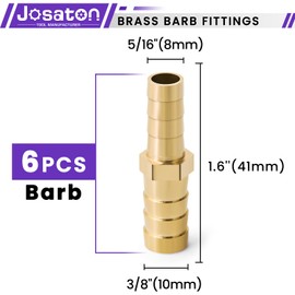 Josaton Straight Brass Barb Fitting Reducer 6Pcs Barb Splicer Fit Hose ID 10mm to 8mm with 12Pcs Clamps for Air Gas Water Fuel