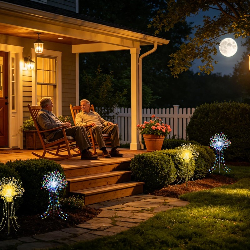 WISEgham 4Pack 480LED Solar Stake Lights, Fireworks Lights, Warm White