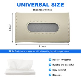 JUSTTOP Car Tissue Holder, Sun Visor Napkin Box Leather Hanging Paper Towel Cover Case, Universal Backseat Tissue Case Visor Clip Napkin Mask Holder Dispenser for Car Interior (Beige)