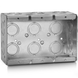 3-Gang Masonry Electrical Box, Metal Electrical Box, 2-1/2" Depth, 15 EKO Knockouts, Width 3.75'', Height 5.59'', Masonry Box 3-Gang, Welded Design, Steel Device Boxes for Masonry Walls