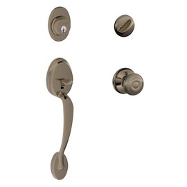 Schlage Plymouth Single Cylinder Handleset and Georgian Knob, Antique Pewter (F60 PLY 620 GEO)