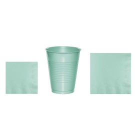 Baxters Party Bundles Bulk, Teal Green, 40 Count 16 Ounce Plastic Cups, 50 Count Beverage Cocktail Paper Napkins, 50 Count Luncheon Paper Napkins, Pack Contains 140 Pieces Made in the USA