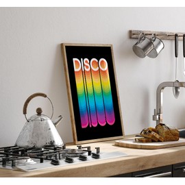 Lithobee - Disco - Printed Wall Art Design in Sizes A2, A3 & A4 Framed in a Stylish Quality Coloured Frame or Unframed (A4 White Distressed Frame)