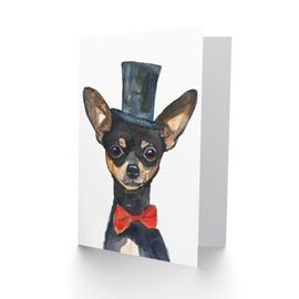 Artery8 Top Hat Bow Tie Chihuahua Dog Lover Watercolour Blank For Him Or Her Art Birthday Card