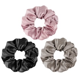 OLESILK 100% Silk-Scrunchie for Women, Silk-Hair-Scrunchies for Curly Hair, Silk Hair Ties, Elastics Ponytail Holder, 3 Piece