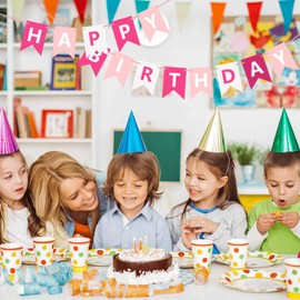 Fowecelt Happy Birthday Banner Pink - Happy Birthday Bunting Happy Birthday Sign Swallowtail Flag Large Hanging Garland Party Decoration for Girls kids Birthday