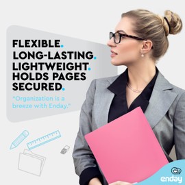 Plastic Folders with Pockets and Prongs Pink - Two Pocket Folder with Brads - 3 Prong Folders with Pockets for Letter Size Sheets, Also Available in Blue, Green, Red, Purple, and Grey, 1 Pc –by Enday