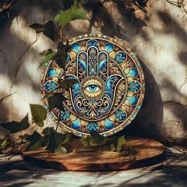 Unbranded Garden Art Tin Wall Art Decor Indoor Outdoor 7.8" Gold/Blue Fantasy