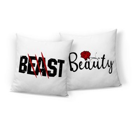 clothinx Beauty and Beast Decorative Cushion Set Printed Perfect Valentine's Day Gift for Couples