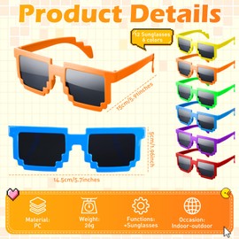 Saysurey 24 Pixel Colorful Sunglasses for Kids and Adults Neon Multicolor Sunglasses for Birthday Game Party Favors