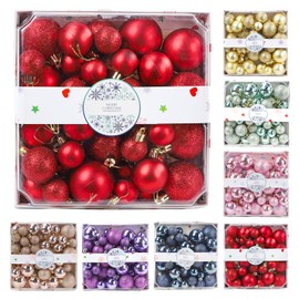 GANGLIAN 44 Pcs Christmas Ball Ornaments Red Christmas Ornaments Set for Christmas Tree Decorations Shatterproof Christmas Decorations Ornaments Bulk Balls (10pcs 2”, 14pcs 1.57”, 20pcs 1.18”)