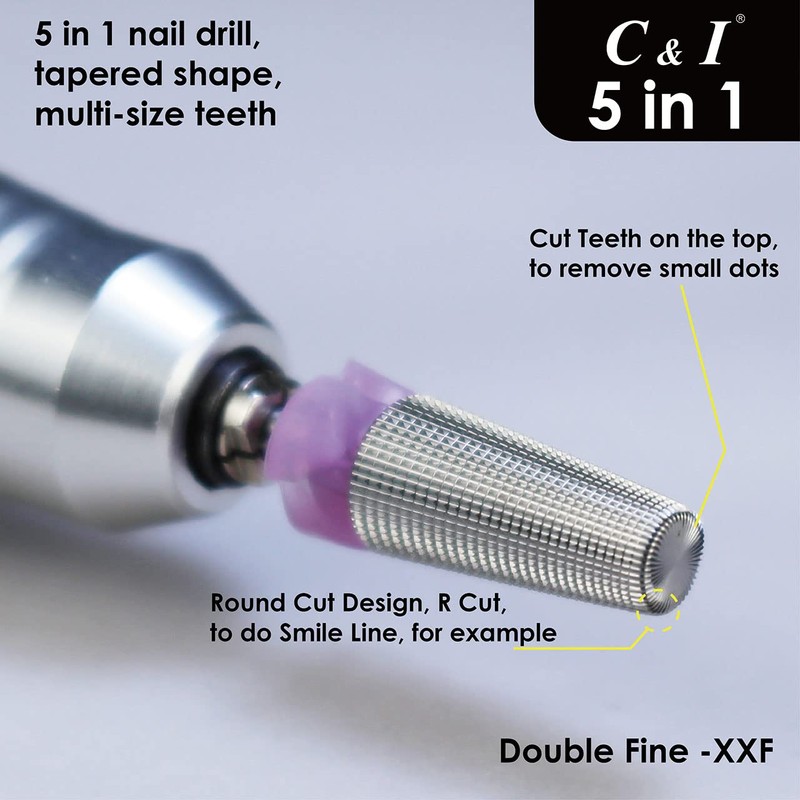 C&I 5 in 1 Multi-function Tapered Shape Nail Drill, Professional