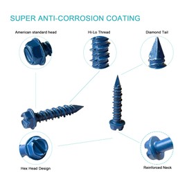 Bobibbi 1/4 x 1-1/4" Hex Head Concrete Screw Anchor, for Anchoring to Masonry, Block or Brick (100Pcs)