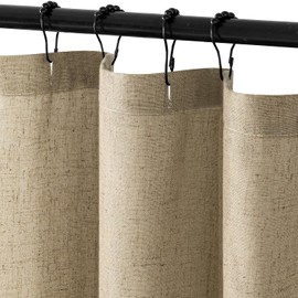 MIULEE Extra Long Linen Shower Curtain 84 Inches with 12 Metal Hooks Boho Farmhouse Heavy Buttonhole Fabric Shower Curtain Set Waterproof Thick Cloth Neutral Curtains for Bathroom W72*L84, Khaki