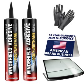 Windshield Urethane Adhesive - Quick Curing & Weather Resistant and Professional Strength Auto Glass Glue for Vertical & Overhead Application, Windshield Repair Kit with Gloves,10.5Oz Black (2-Pack)