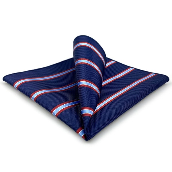 S&W SHLAX&WING Men's Pocket Square Striped Blue Navy with Red