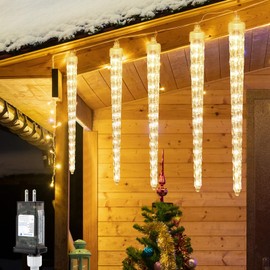 Christmas Icicle Lights Outdoor, 19.8ft Meteor Shower Lights with 10 Large Tube 240 LED Dropping Lights Effect, Falling Crystal Christmas Decorations for House Eave Roofline, Warm White