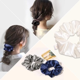 Scrunchies Hair Ties Silk Scrunchy for Girls Women Cute Hairties Scrunchy For Thick Curl Hair No Crease Hair Accessories Soft Ropes Ponytail Holder No Hurt Your Hair (White Black Navy Gray)