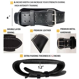 9mm Leather Fitness Weight Lifting Belt for Women&Men with 4 Inches Padded Lumbar Support for Power Lifting Workout & Squats Exercise