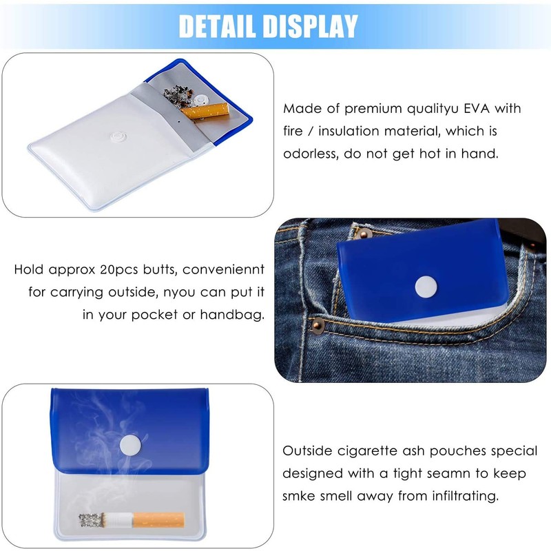 Pocket Ashtray, Ash Bag, Pack of 6, Fireproof, Odourproof, Reusable,