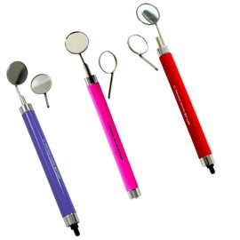3 Pack Oral Inspection Examination Dental Mirror Handles with #4 + #5 Mirror Heads, Illumination LED Built-in | Anti-Fog Mirror for Teeth (Pink + Purple + Red)