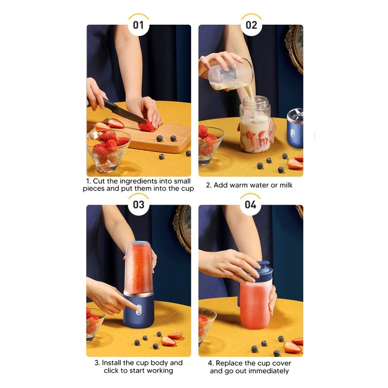 Mini Portable Blender 6 Blades High Speed 300ml USB Charging