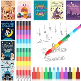 Zhanmai Zhanmai 48 Pcs Ramadan Coloring Book Bulk with Stacking Crayons Ramadan Moon Star Holiday Activity Book Eid Mubarak Coloring Book for Activities Party Favors Supplies Gifts (Moon)