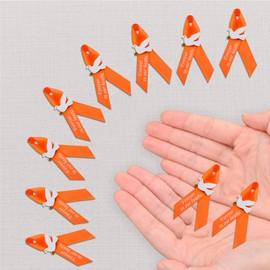 WANDIC 100 PCS Orange Satin Ribbon Pins with Dove, Memorial Ribbon Brooches in Forever in Our Hearts for Funeral Mourning Event Bereavement Remembrance