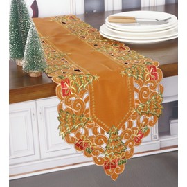 GRANDDECO Christmas Holiday Table Runner with Small Embroidered Christmas Holiday Holly Tree Festive Winter Table Runner for Family Christmas Dinner Party Table Decoration 13X54 inches