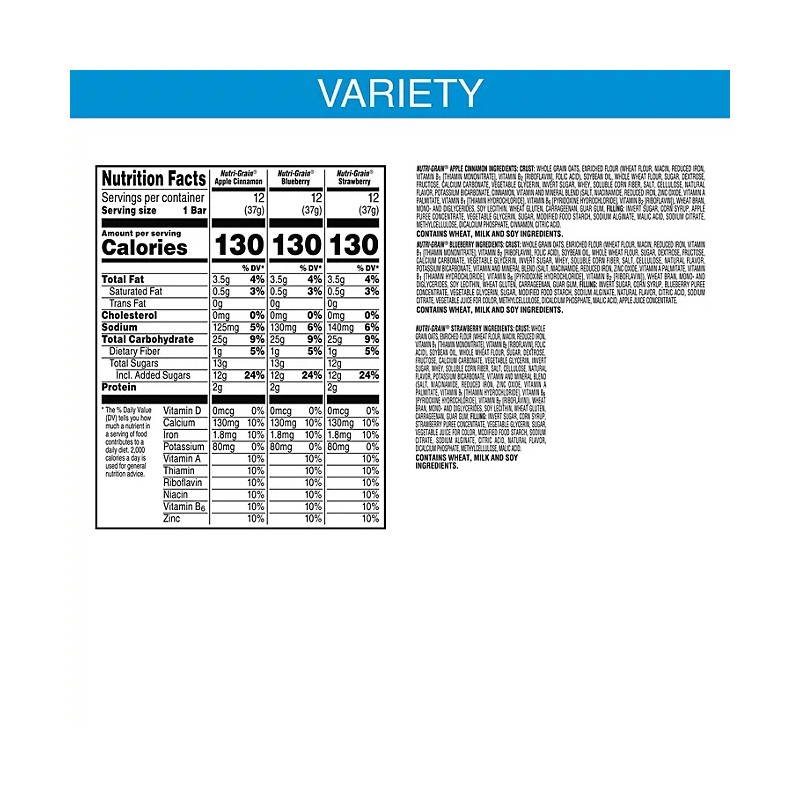 Kellogg's Nutri-Grain Bars Variety Pack (1.3 oz. bar, 36 ct.)