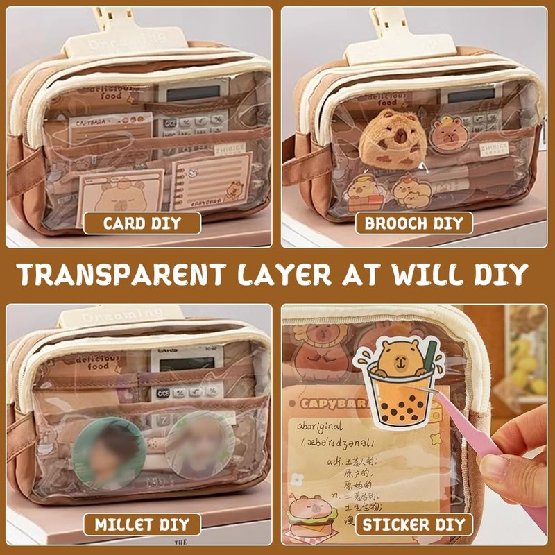 XPJBKC Capybara Pencil Case, Capybara Stationery Set with Compartments, Large