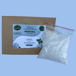 Menthol-Crystals-4-Oz Mentha-Arvensis-Mint Pure-Organic-100%-Natural-by-Bless-International Cosmetics-Salves-Balms-Creams-and-Soap-Making-DIY Resealable-Standup-Bag-for-Long-Lasting-Freshness