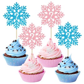 Gyufise 24 Pack Snowflake Question Mark Cupcake Toppers Glitter Winter Gender Reveal Cupcake Pick Decorations for Winter Snowflake Babyshower Christmas Party Decorations Winter Holiday Party Supplies