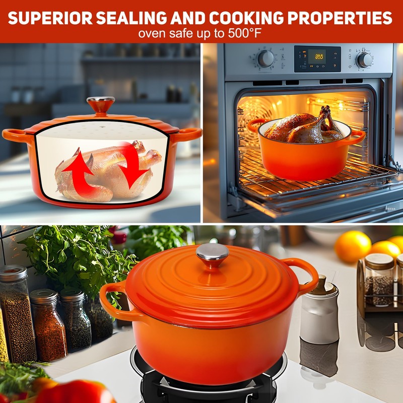 5QT Enameled Cast Iron Dutch Oven for Bread Baking with