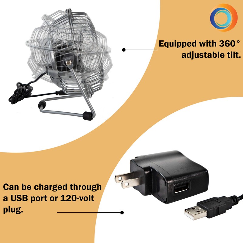 Comfort Zone 4-inch All-Metal Desk Fan with USB or Power
