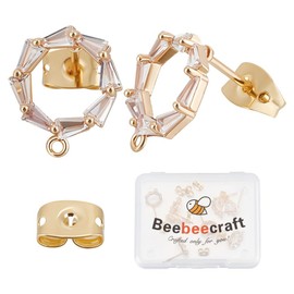 Beebeecraft 1 Box of 20 Circular Rhinestone Stud Earrings, 18 Carat Gold-Plated Cubic Zirconia, Horizontal Loops, Stud Earrings, Post Accessories with Friction Ear Nuts for Women, Accessories for