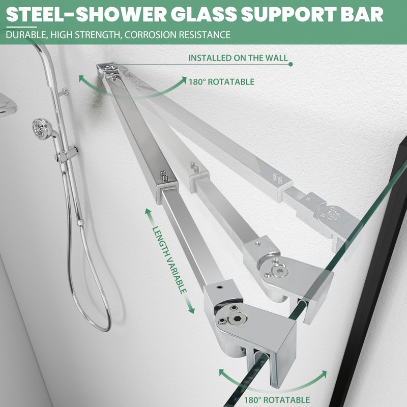 Shower Door Support Bar, Wall-to-Glass Support Arm 450-700mm Long to